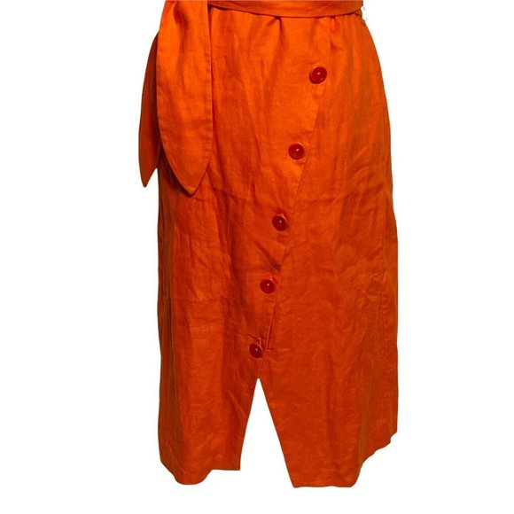 JOIE Women Medium Orange V Neck Carnell Belted Linen Wiggle Pencil Dress NEW - Picture 8 of 12